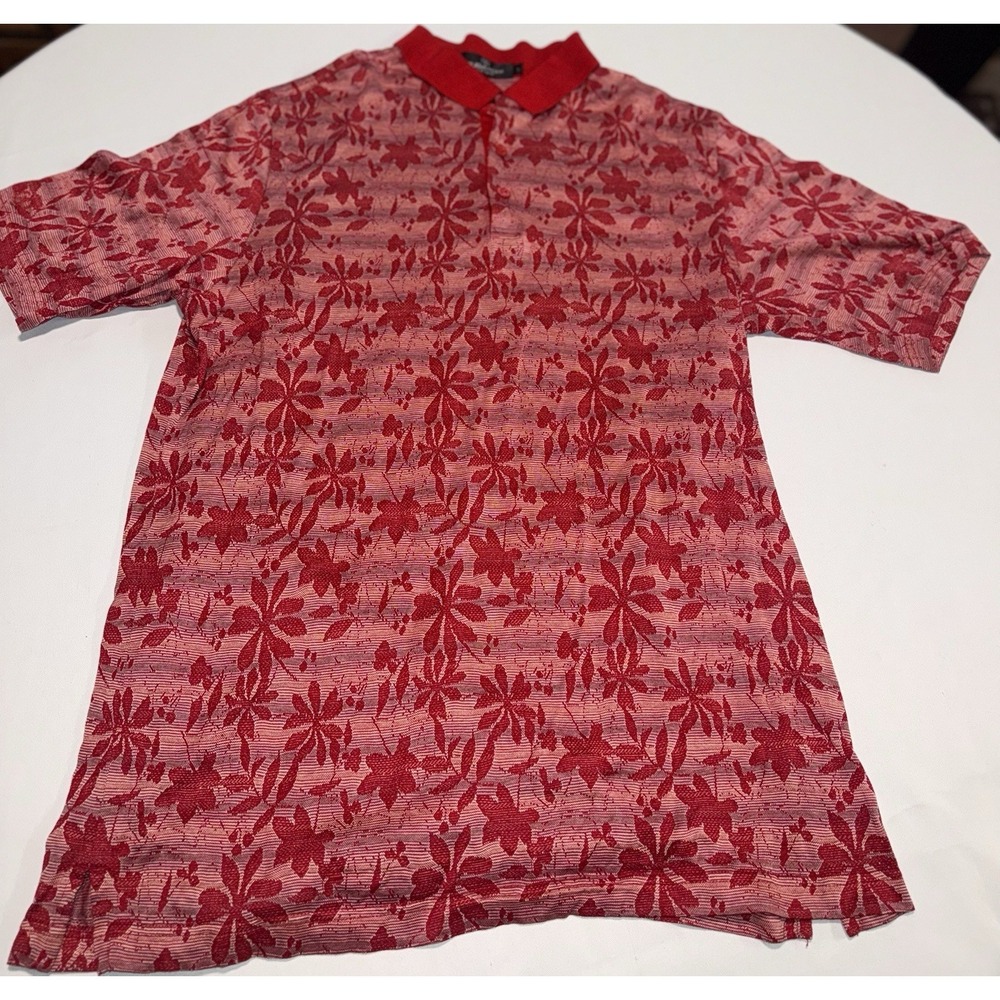 Bugatchi Uomo Polo Golf Hawaiian Pattern Mens Large Mercerized Cotton Red
